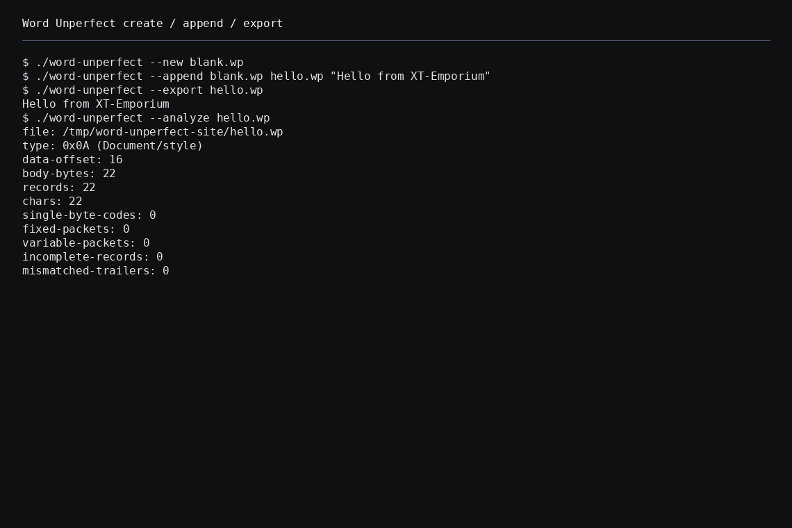 Word Unperfect create append save workflow